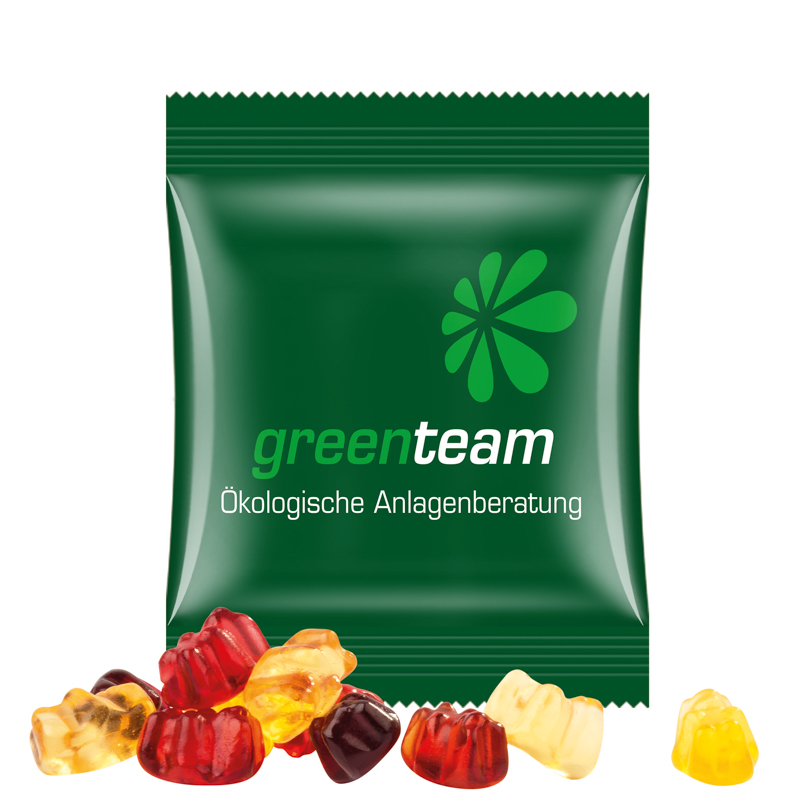 Minitüte,15 g, kompostierbare Folie weiß, Trolli Fruchtgummibären, 30% Fruchtsaftqualität Exquisit