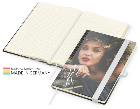 Notizbuch Match-Book Creme Bestseller A5 Cover-Star matt-individuell, weiß