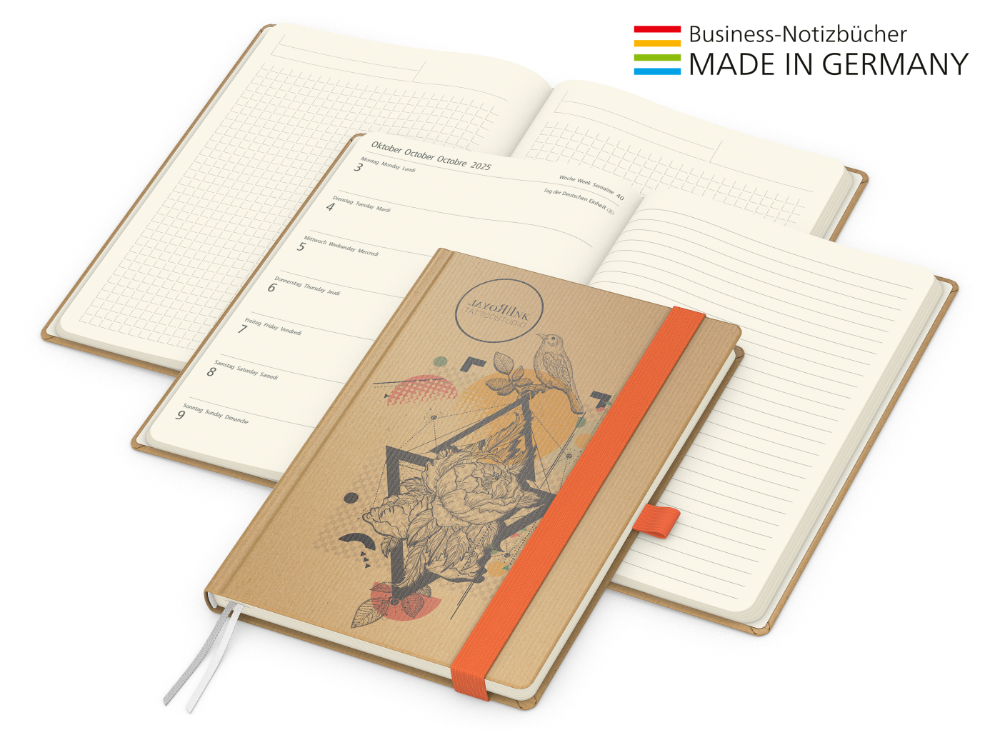 Buchkalender Match-Hybrid Creme Bestseller, Natura braun-individuell, orange