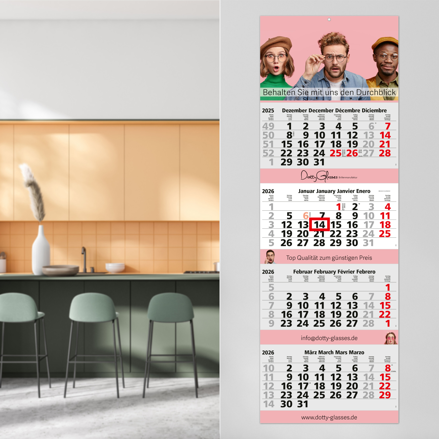 4-Monatskalender Quadro 4 Post Bestseller (Mehrblock)