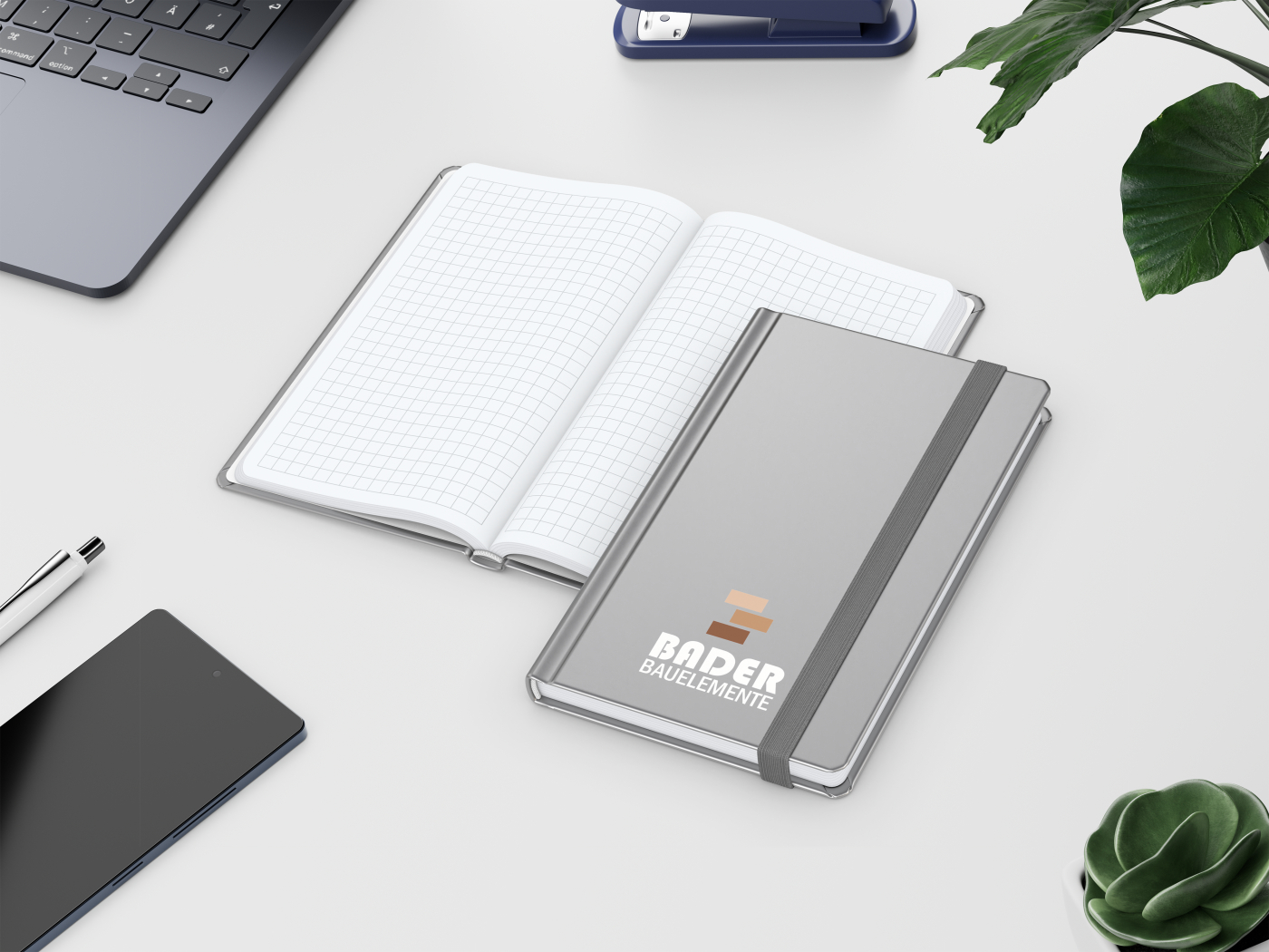 Notizbuch Easy-Book Comfort Bestseller, Pocket, silber inkl. Siebdruck-Digital