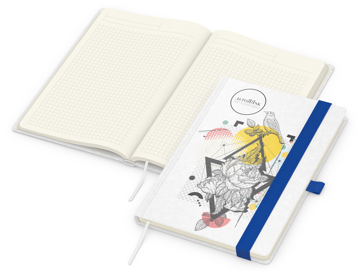 Notizbuch Match-Book Creme Bestseller, A5, Natura, individuell, mittelblau