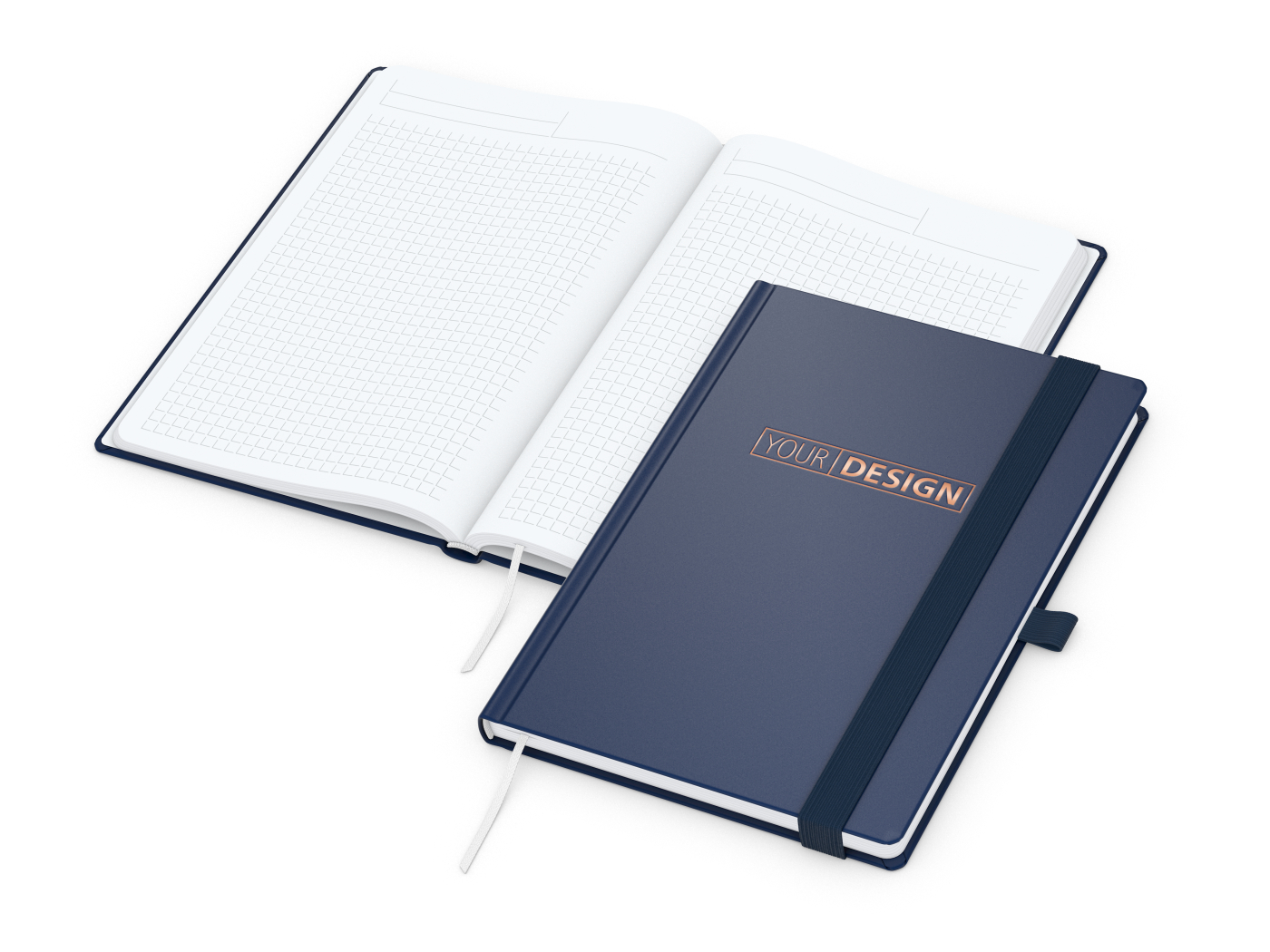 Notizbuch Vision-Book White Bestseller, A5, dunkelblau inkl. Kupferprägung
