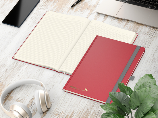 Notizbuch Vision-Book Creme Bestseller, A4, rot inkl. Goldprägung