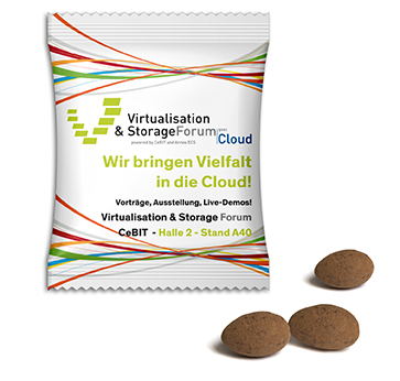 Mandeln im Werbetütchen 12 g Sahne-Kakao Standard-Folie transparent