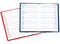 Taschenkalender "Status" im Format 9,5 x 16 cm, Kalendarium Grau/Blau, 32 Seiten gebunden + 16 Seiten ABC-Heft, eingesteckt in PVC-Hülle rot