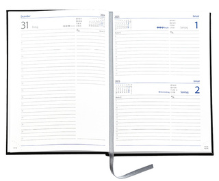 Buchkalender "Trend Chefkalender D" im Format 14,5 x 20,5 cm, deutsches Kalendarium Grau/Blau mit Leseband, 352 Seiten Fadenheftung, Eckenperforation, Grafikeinband