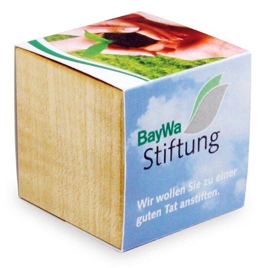 Pflanz-Holz mit Samen (Graspapier-Banderole) - Gartenkresse, 1 Seite gelasert