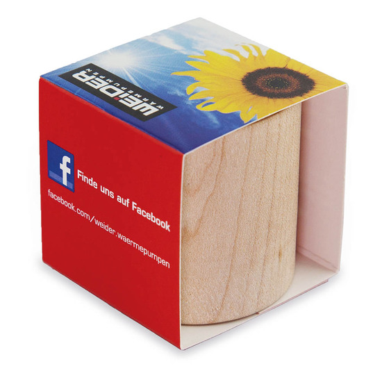 Pflanz-Holz rund mit Samen - Sonnenblume, Rundum-Lasergravur