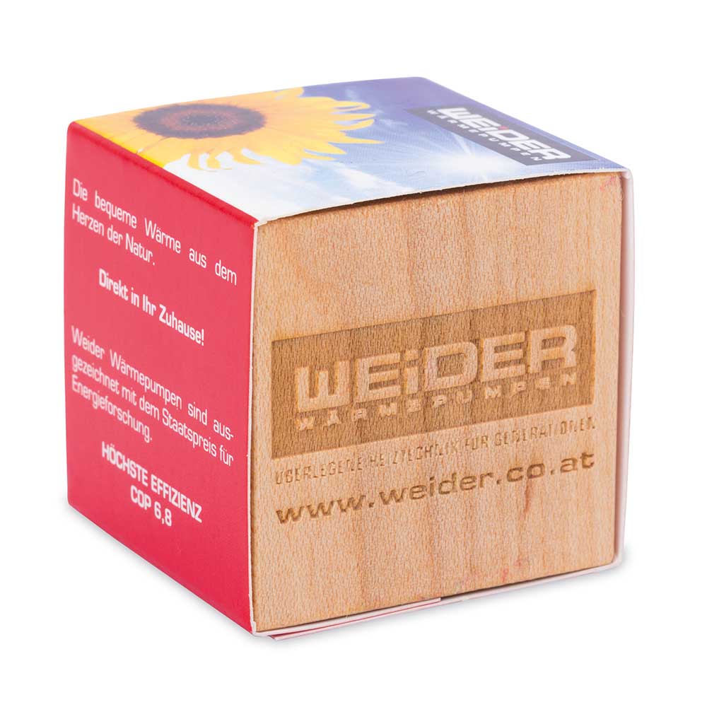 Pflanz-Holz Magnet mit Samen - Glücksklee-Zwiebel, 1 Seite gelasert (* Je nach Verfügbarkeit der Glücksklee-Zwiebeln)