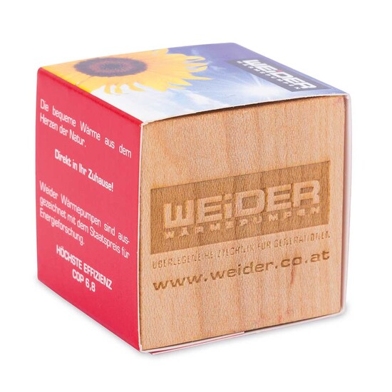 Pflanz-Holz Magnet mit Samen - Glücksklee-Zwiebel, 1 Seite gelasert (* Je nach Verfügbarkeit der Glücksklee-Zwiebeln)