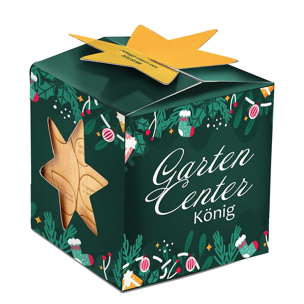 Pflanz-Holz Maxi Star-Box mit Samen - Sonnenblume, 1 Seite gelasert
