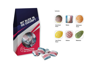 Beutelschachtel mit Bonbons, Inhalt: Bonbons Trikolore