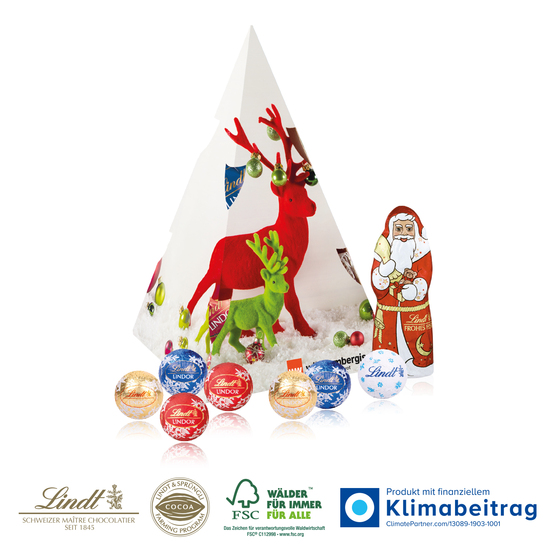 Präsent „Weihnachtsbaum“ mit Lindt Minis und Nikolaus