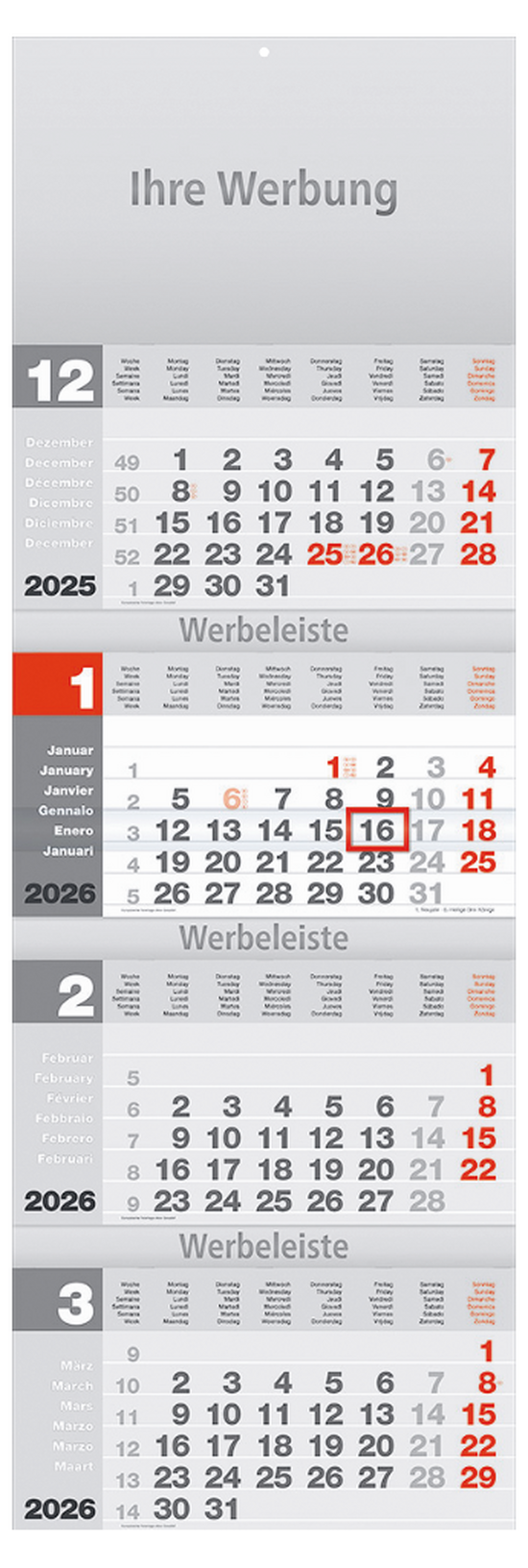 4-Monatskalender Design-quattro rot